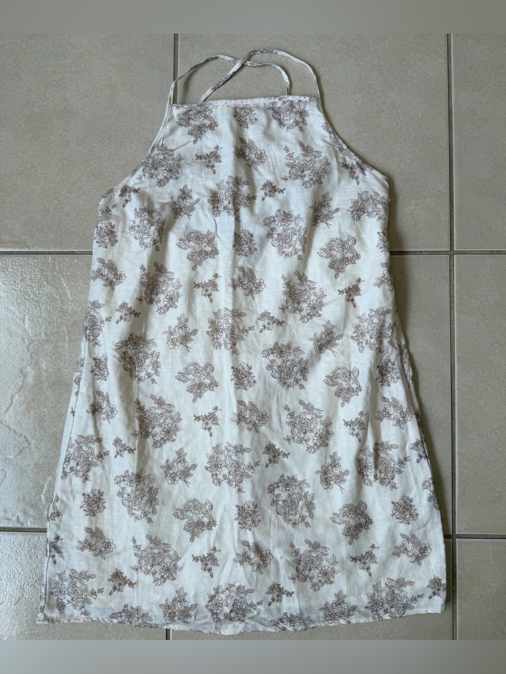 HYFVE Floral Sketch Halter Mini Dress Sz L Cotton Rayon Blend Ivory Brown Boho